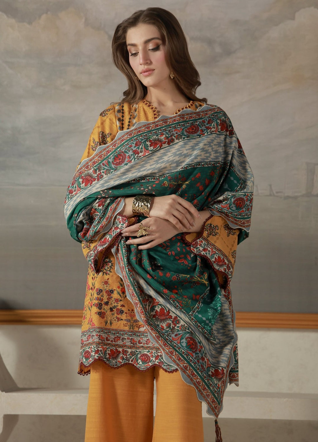 Sahar Unstitched Printed Khaddar 3 Piece Suit Russetta Winter Collection