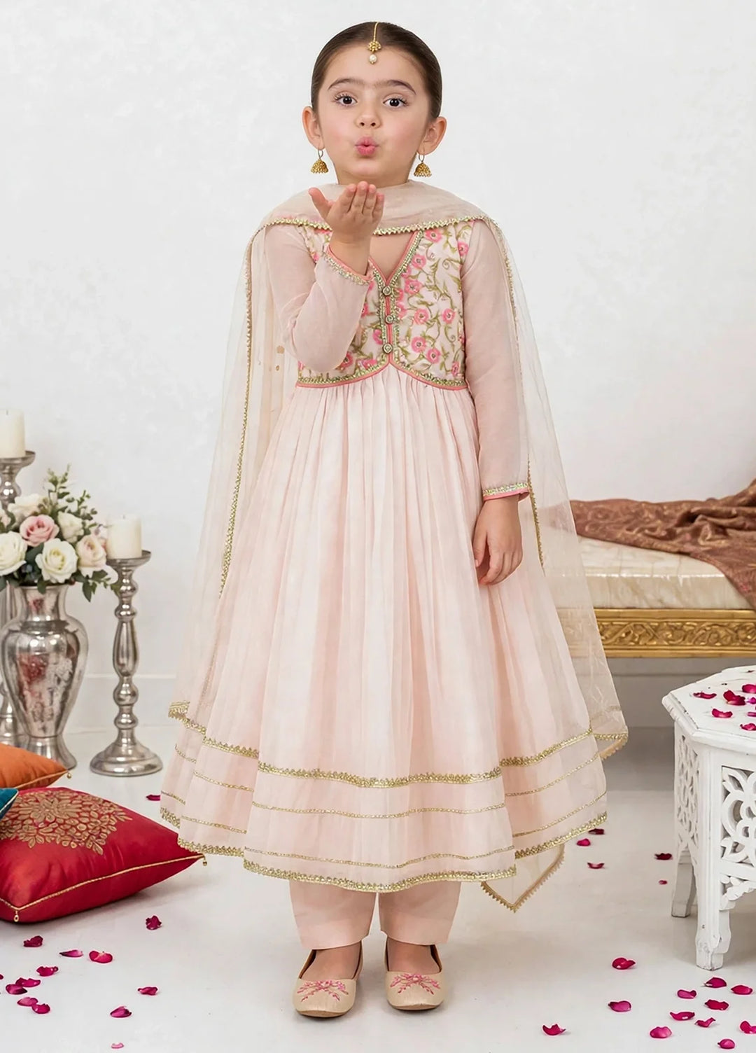 Jhilmil by Modest Girls RTW Embroidered Chiffon 3 Piece Suit Peach Frock Festive Collection