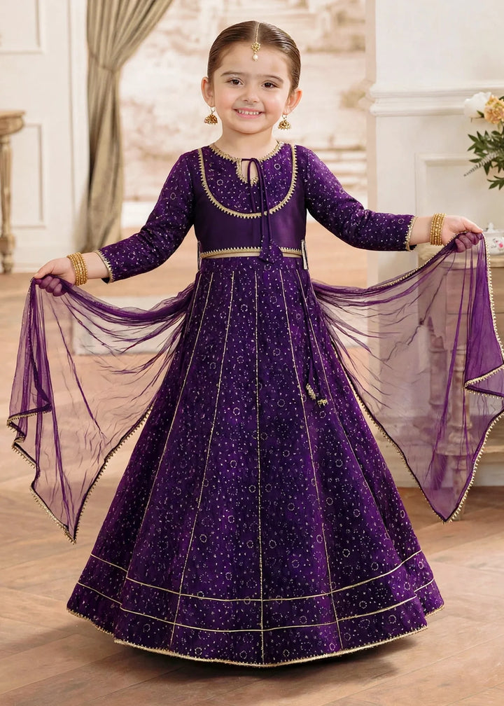 Jhilmil by Modest Girls RTW Printed Raw Silk 3 Piece Suit Purple Lehenga Festive Collection