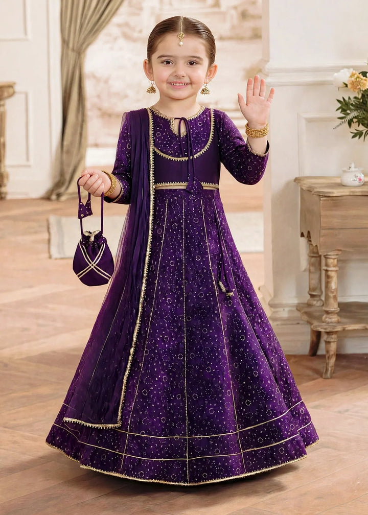 Jhilmil by Modest Girls RTW Printed Raw Silk 3 Piece Suit Purple Lehenga Festive Collection