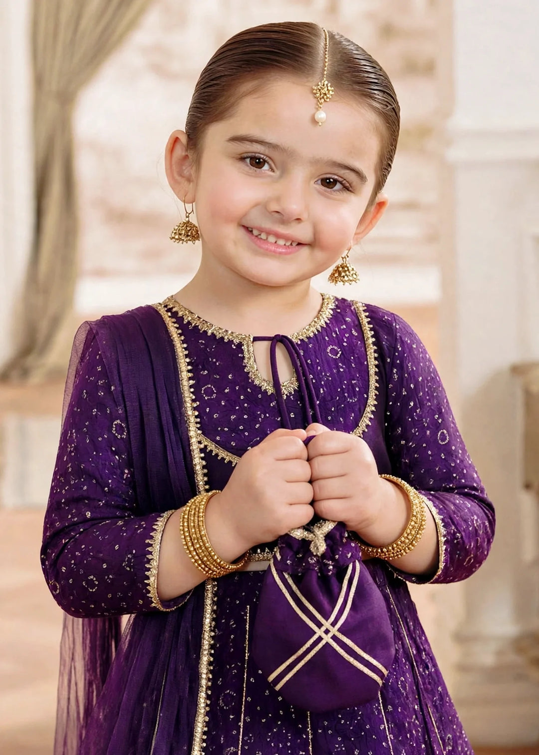 Jhilmil by Modest Girls RTW Printed Raw Silk 3 Piece Suit Purple Lehenga Festive Collection