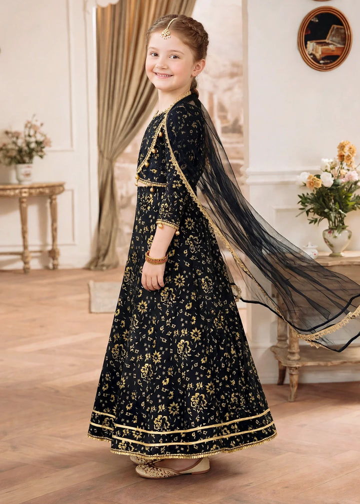 Jhilmil by Modest Girls RTW Printed Raw Silk 3 Piece Suit Black Lehenga Festive Collection