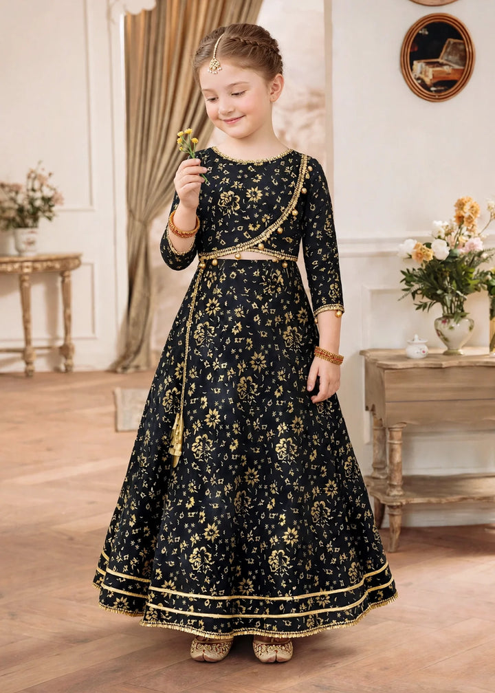 Jhilmil by Modest Girls RTW Printed Raw Silk 3 Piece Suit Black Lehenga Festive Collection