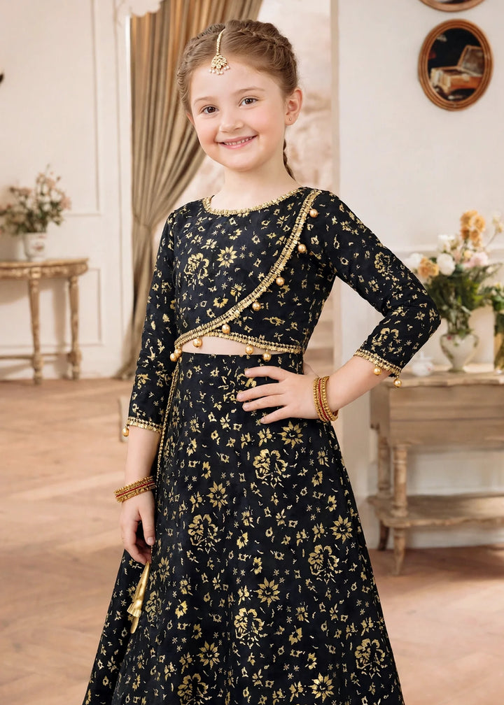 Jhilmil by Modest Girls RTW Printed Raw Silk 3 Piece Suit Black Lehenga Festive Collection