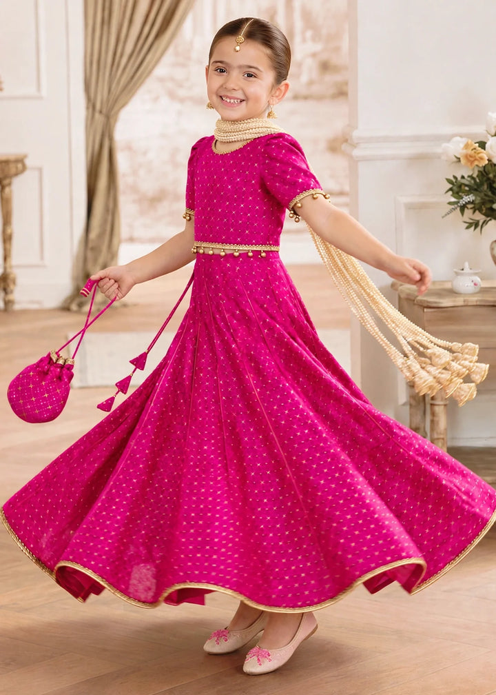 Jhilmil by Modest Girls RTW Printed Raw Silk 3 Piece Suit Pink Lehenga Festive Collection