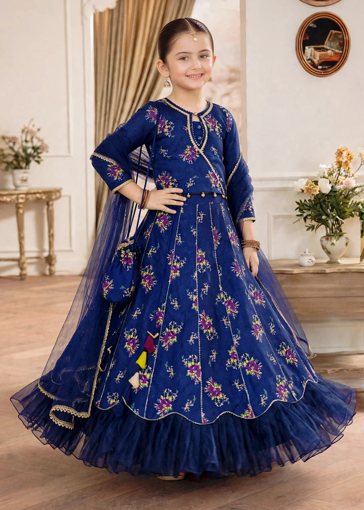 Jhilmil by Modest Girls RTW Printed Raw Silk 3 Piece Suit Blue Lehenga Festive Collection