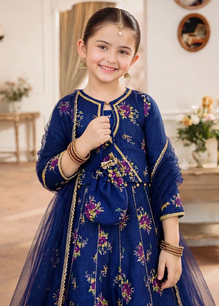 Jhilmil by Modest Girls RTW Printed Raw Silk 3 Piece Suit Blue Lehenga Festive Collection