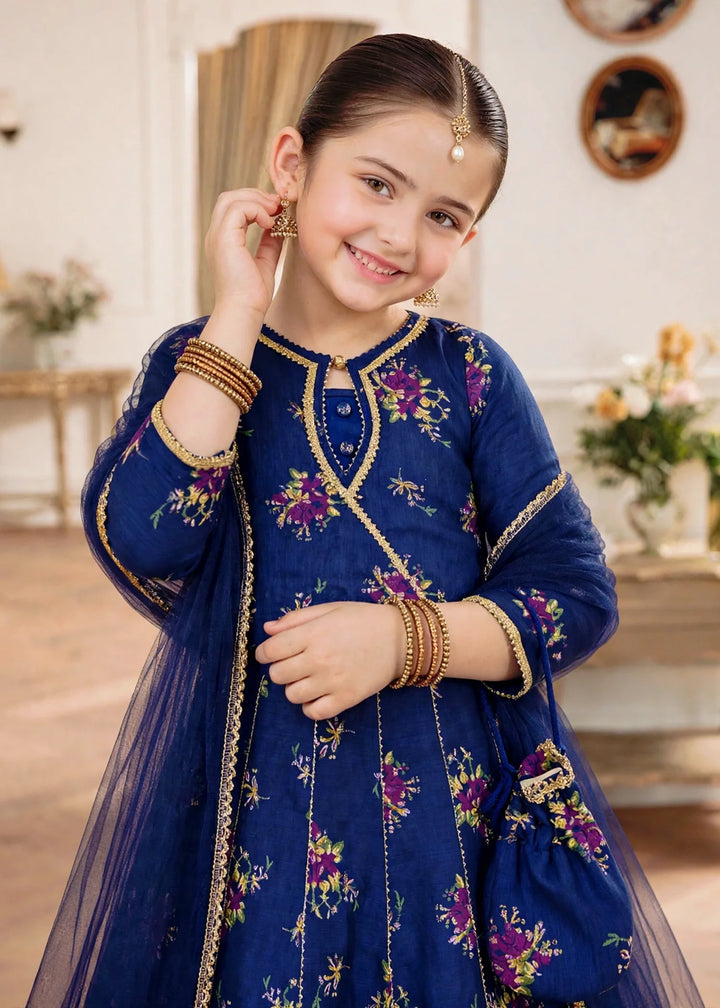 Jhilmil by Modest Girls RTW Printed Raw Silk 3 Piece Suit Blue Lehenga Festive Collection