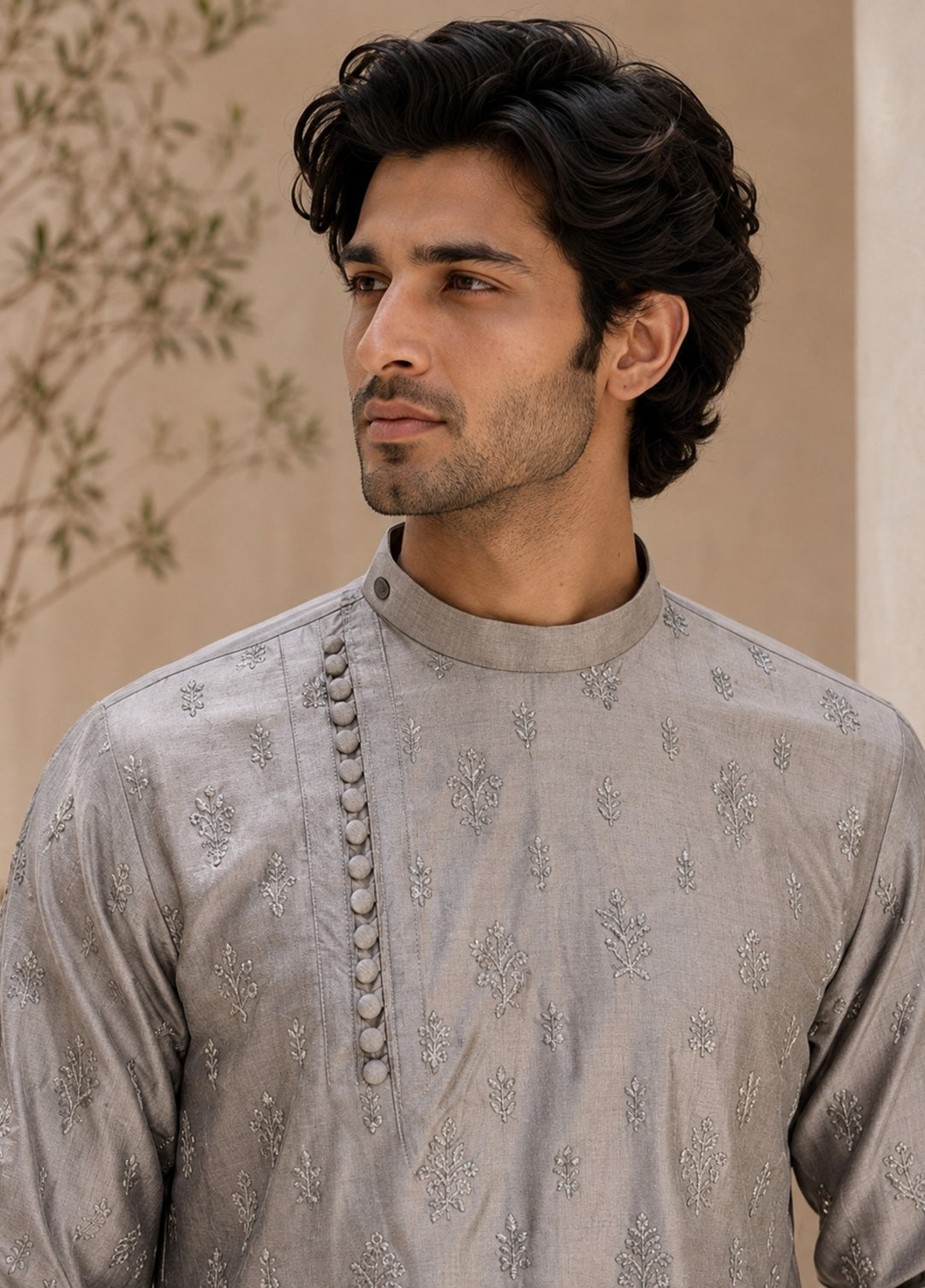 TGM Mens RTW Chikankari Chikankari Kurta Pajama Suit Eminence Grey Festive Collection