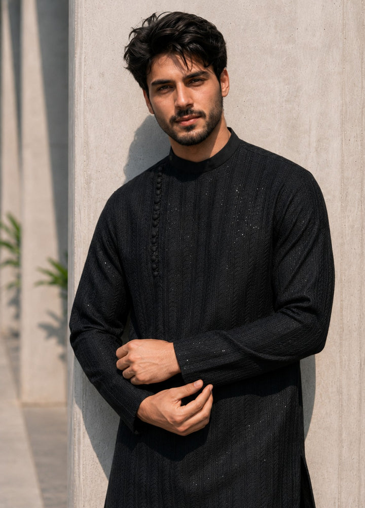 TGM Mens RTW Chikankari Chikankari Kurta Pajama Suit Eminence Black Festive Collection