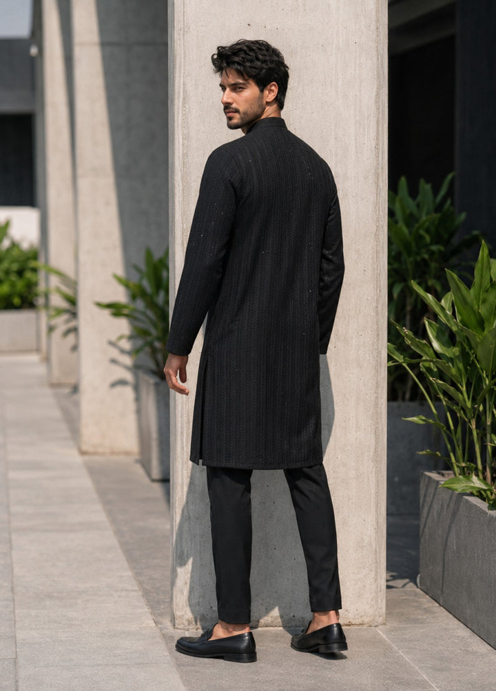 TGM Mens RTW Chikankari Chikankari Kurta Pajama Suit Eminence Black Festive Collection