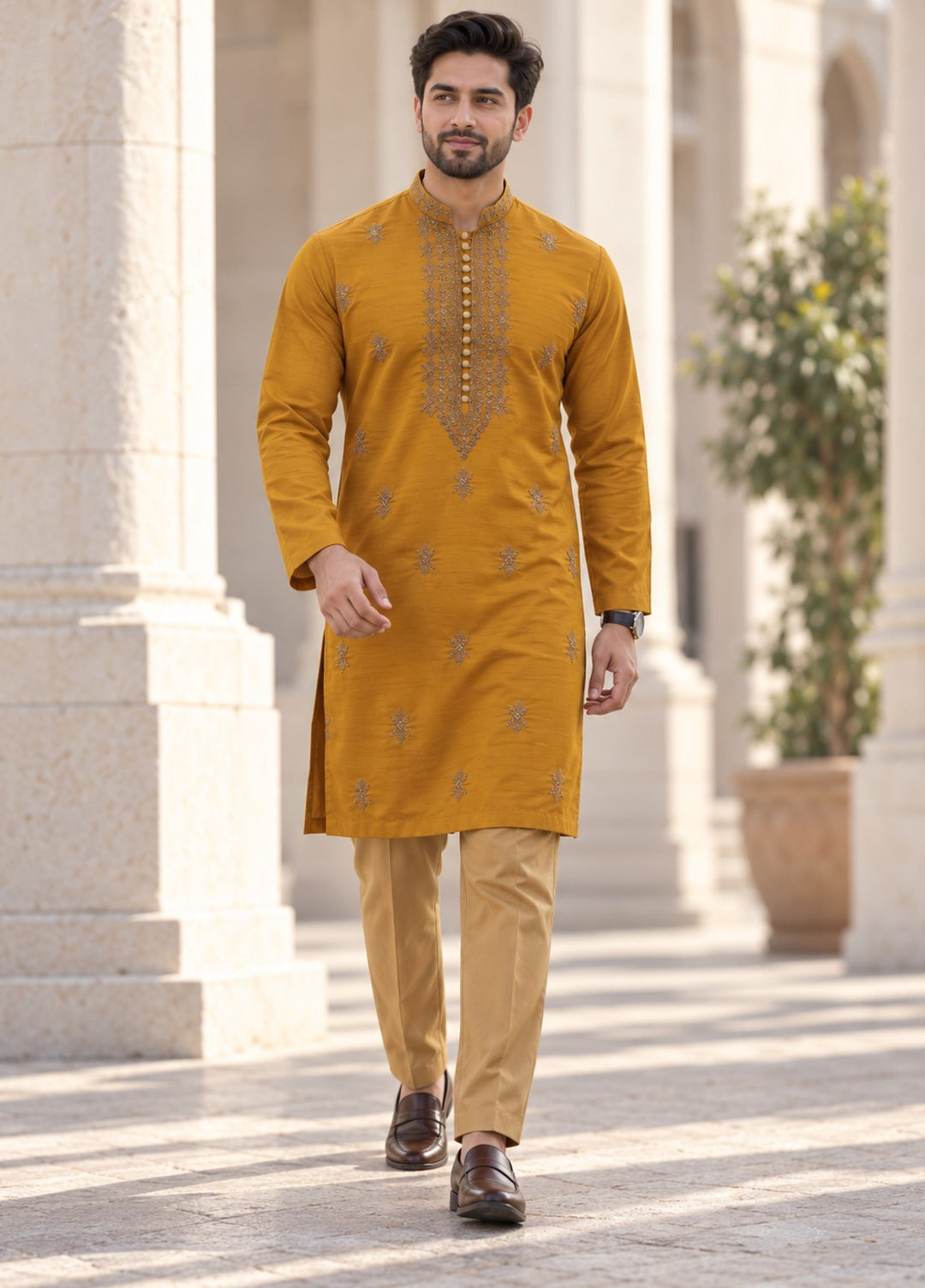 TGM Mens RTW Chikankari Chikankari Kurta Pajama Suit Aeron Rust Festive Collection