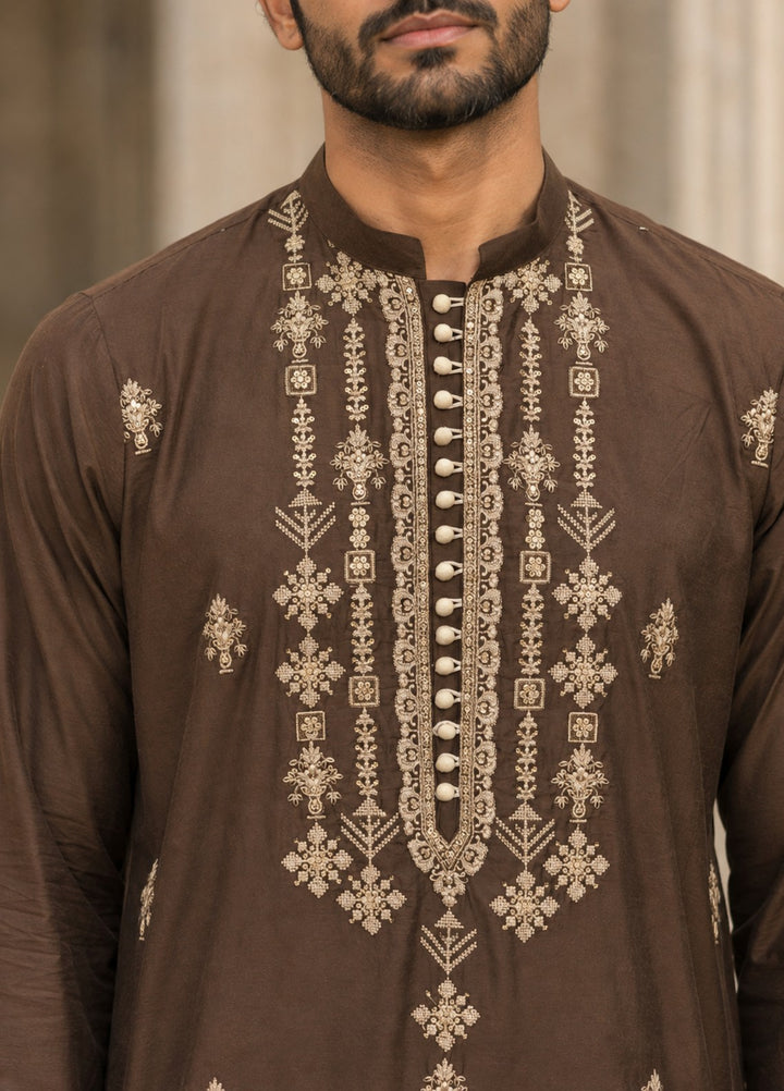TGM Mens RTW Chikankari Chikankari Kurta Pajama Suit Elvar Brown Festive Collection