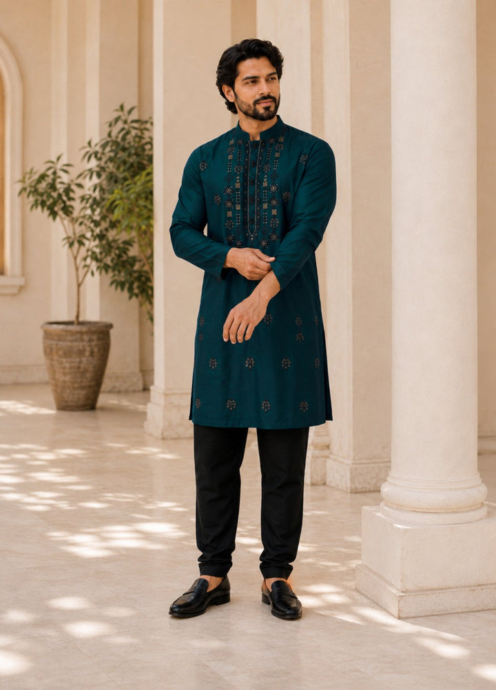 TGM Mens RTW Chikankari Chikankari Kurta Pajama Suit Elvar Teal Festive Collection