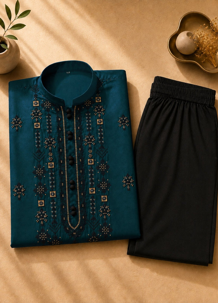 TGM Mens RTW Chikankari Chikankari Kurta Pajama Suit Elvar Teal Festive Collection