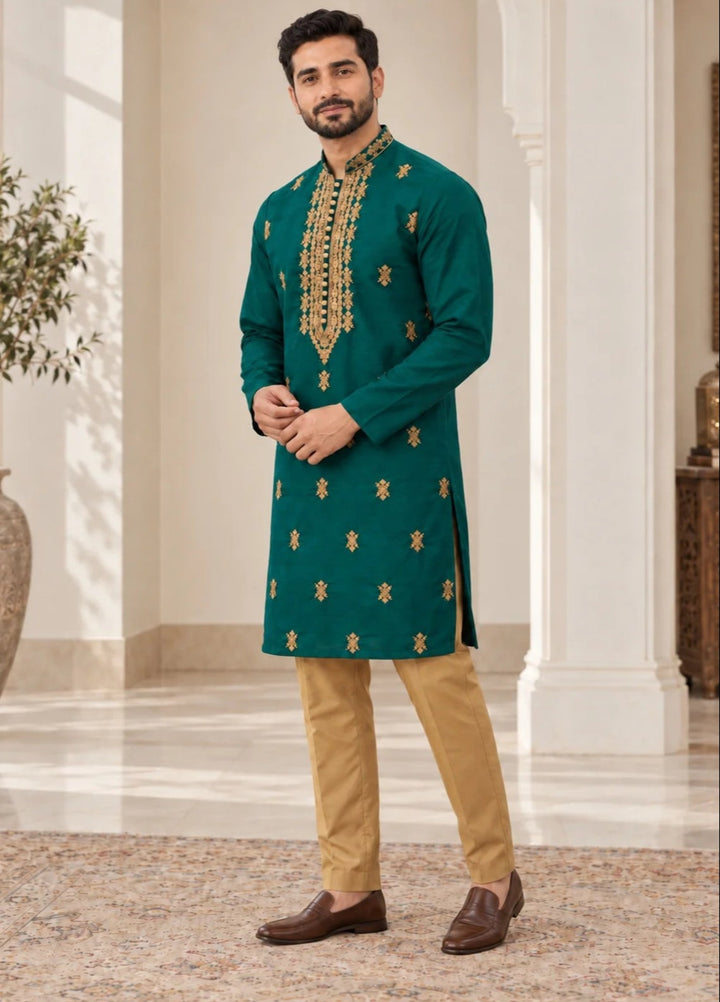 TGM Mens RTW Chikankari Chikankari Kurta Pajama Suit Aeron Teal Festive Collection