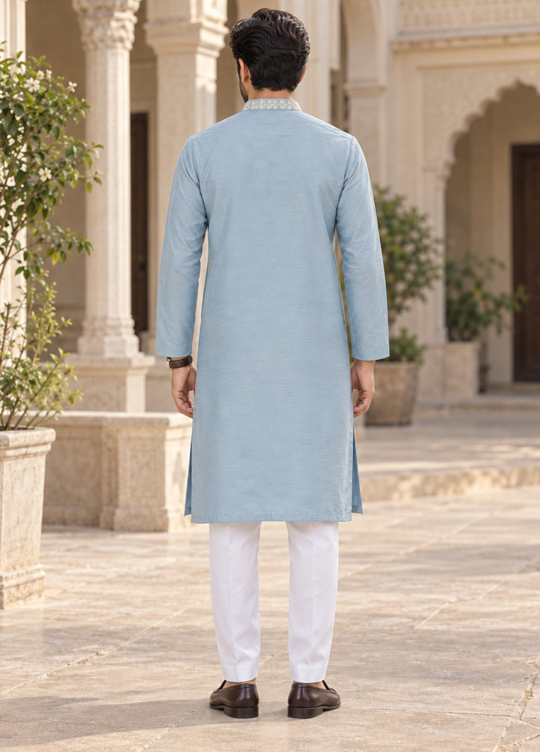 TGM Mens RTW Chikankari Chikankari Kurta Pajama Suit Aeron Ice Blue Festive Collection