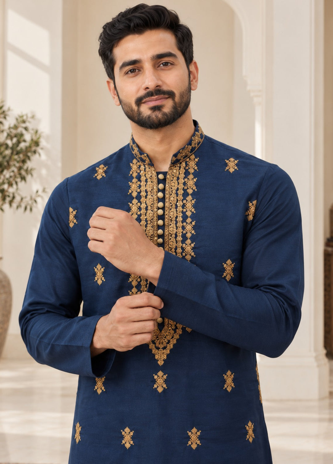 TGM Mens RTW Chikankari Chikankari Kurta Pajama Suit Aeron Deep Blue Festive Collection