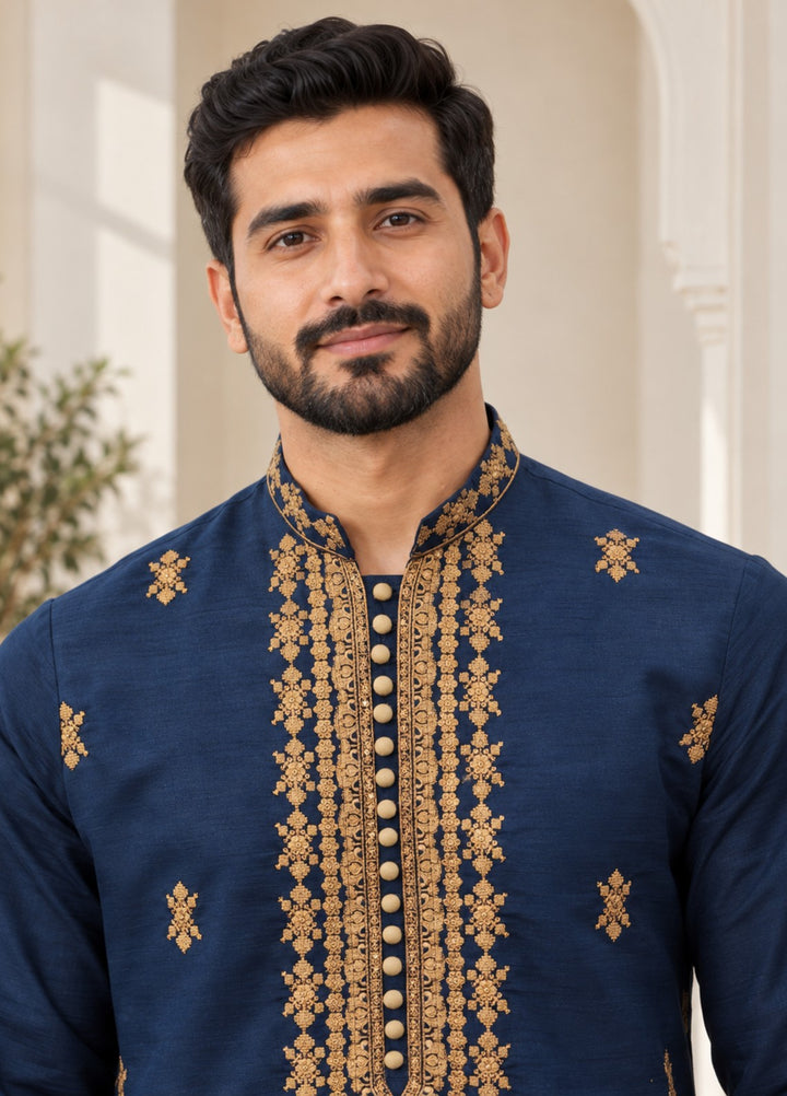 TGM Mens RTW Chikankari Chikankari Kurta Pajama Suit Aeron Deep Blue Festive Collection