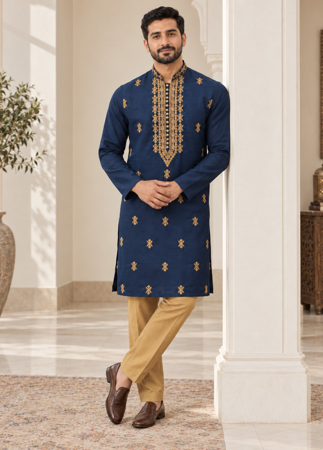 TGM Mens RTW Chikankari Chikankari Kurta Pajama Suit Aeron Deep Blue Festive Collection
