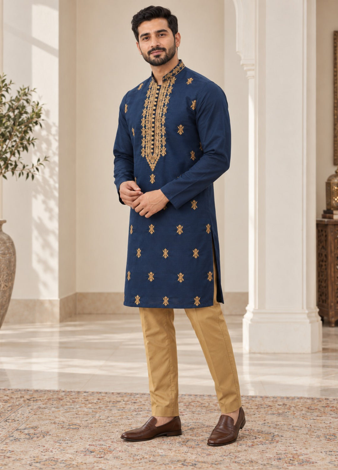 TGM Mens RTW Chikankari Chikankari Kurta Pajama Suit Aeron Deep Blue Festive Collection