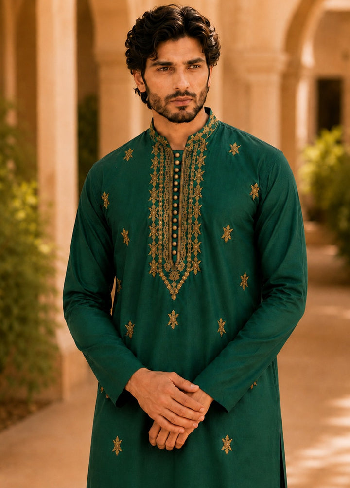 TGM Mens RTW Chikankari Chikankari Kurta Pajama Suit Aeron Green Festive Collection