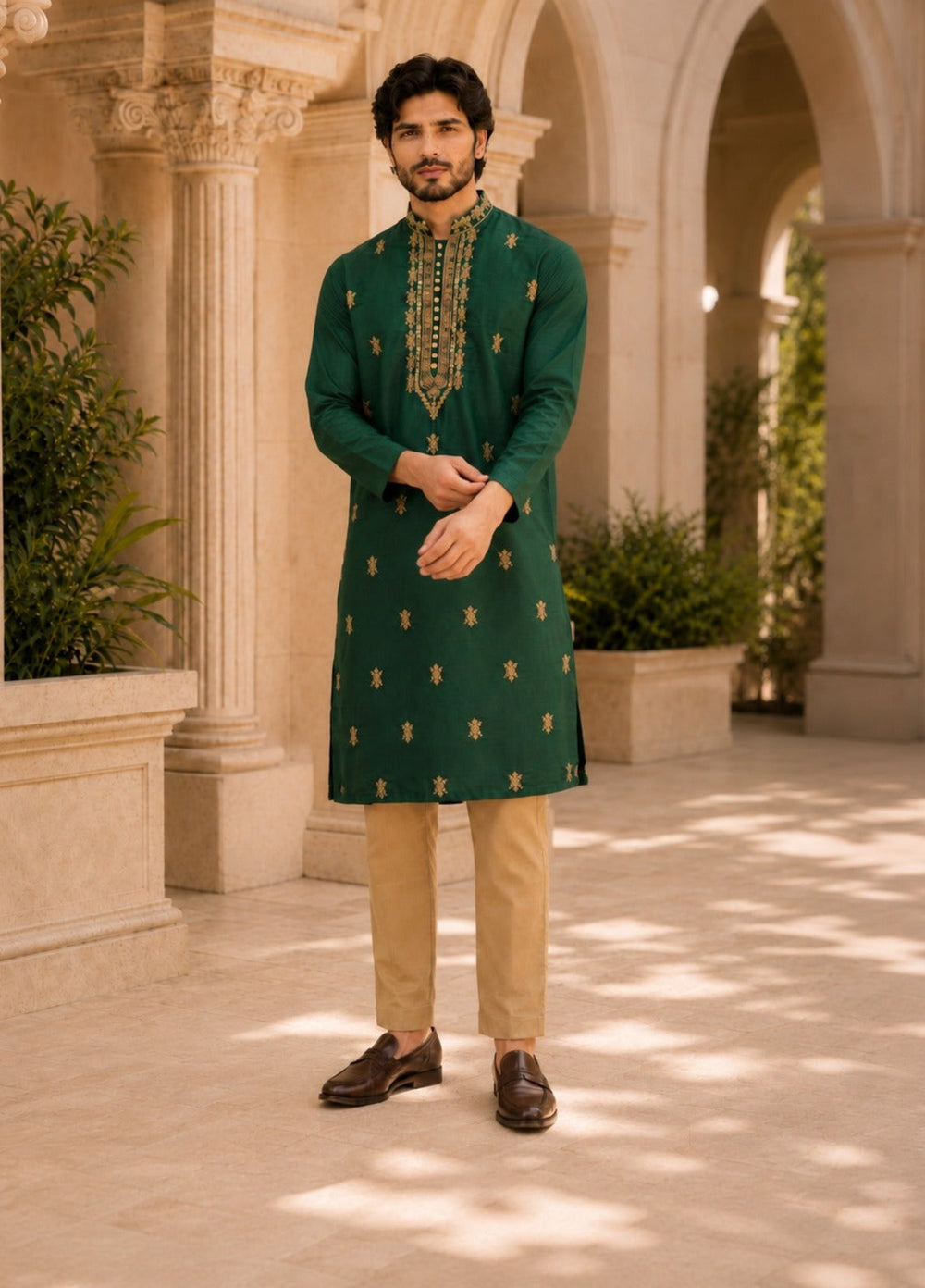 TGM Mens RTW Chikankari Chikankari Kurta Pajama Suit Aeron Green Festive Collection