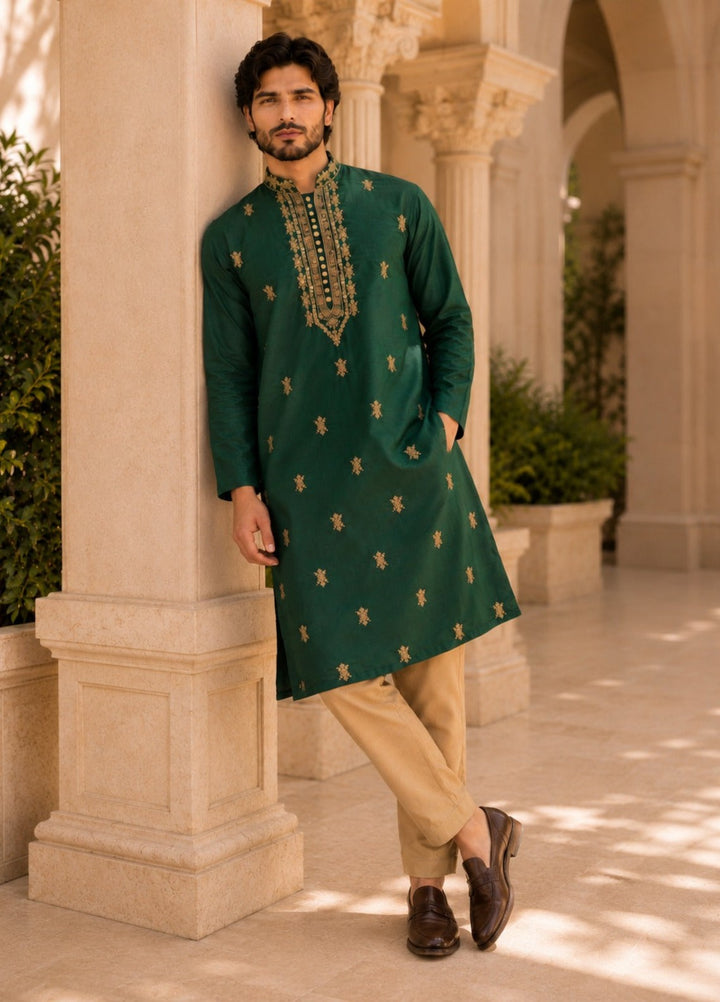 TGM Mens RTW Chikankari Chikankari Kurta Pajama Suit Aeron Green Festive Collection