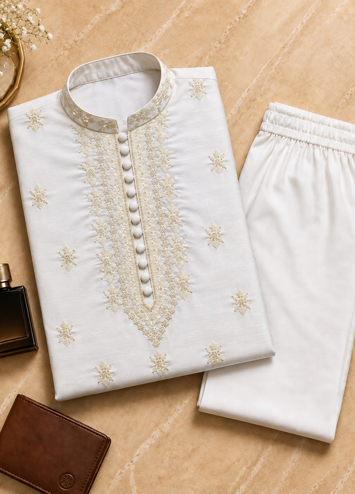 TGM Mens RTW Chikankari Chikankari Kurta Pajama Suit Aeron Pearl Festive Collection