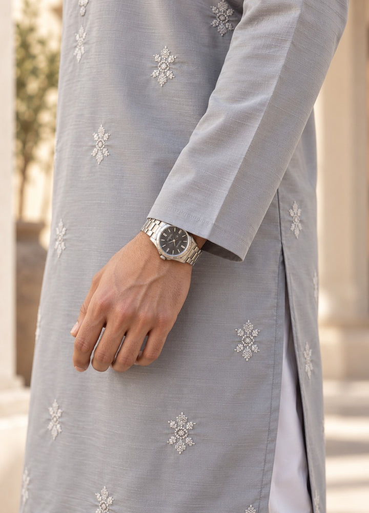 TGM Mens RTW Chikankari Chikankari Kurta Pajama Suit Aeron Grey Festive Collection