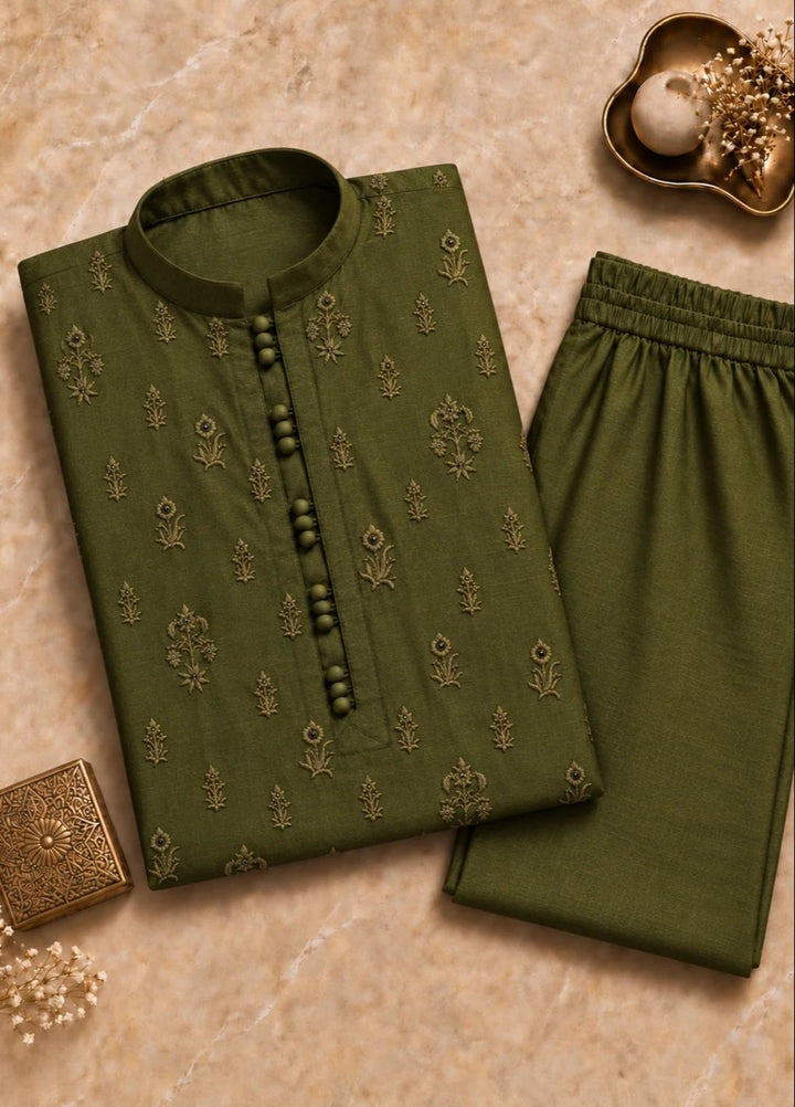 TGM Mens RTW Chikankari Chikankari Kurta Pajama Suit Titan Olive Festive Collection