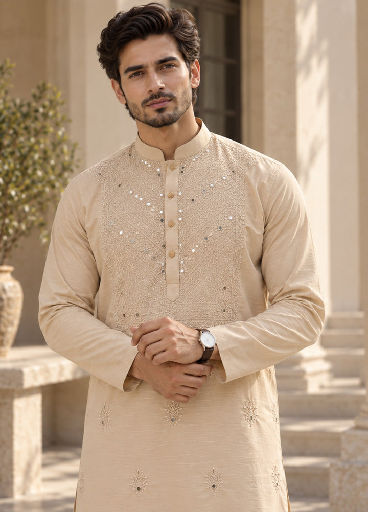 TGM Mens RTW Chikankari Chikankari Kurta Pajama Suit Vintage Cream Festive Collection