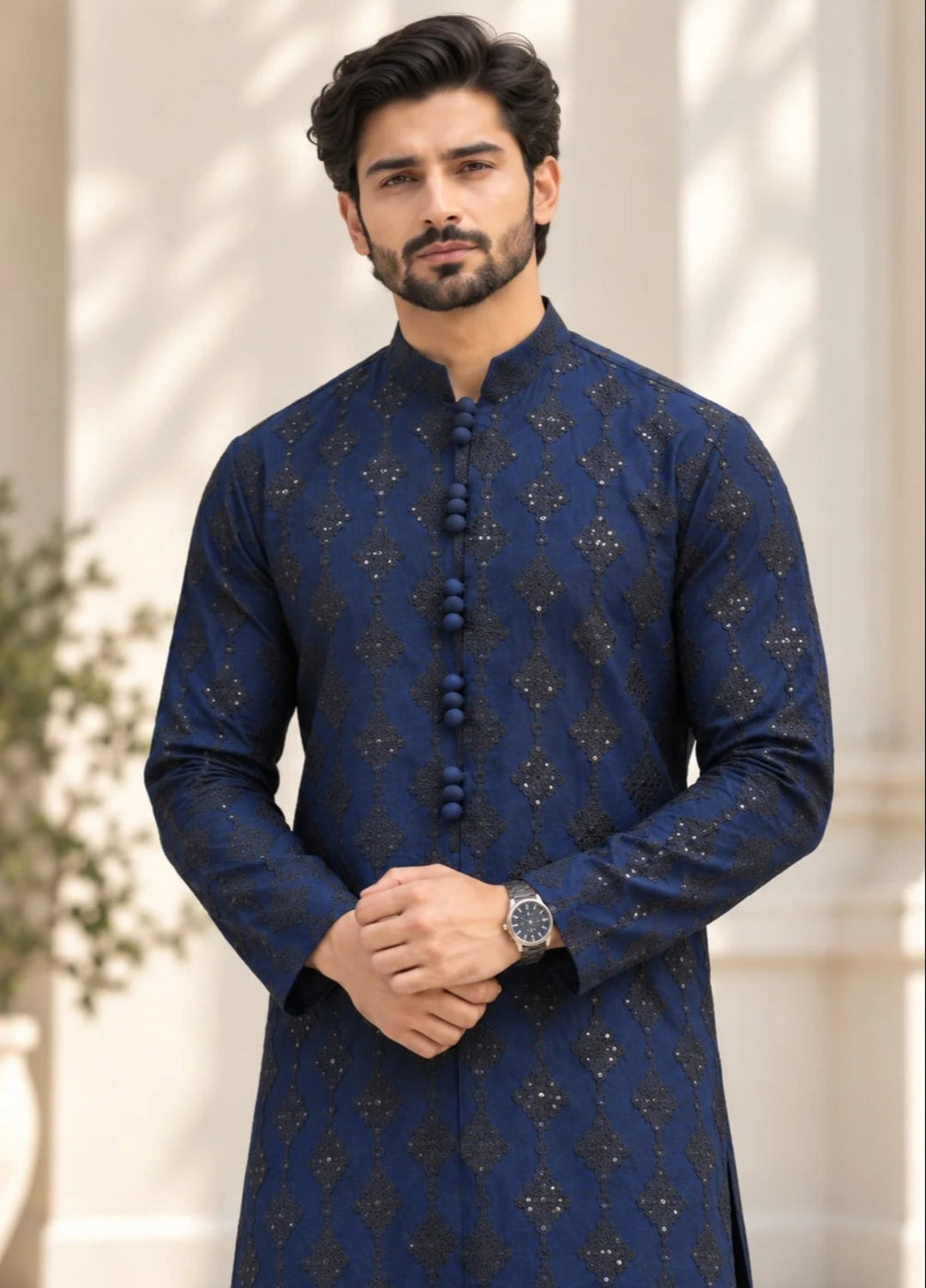 TGM Mens RTW Chikankari Chikankari Kurta Pajama Suit Titan Navy Festive Collection