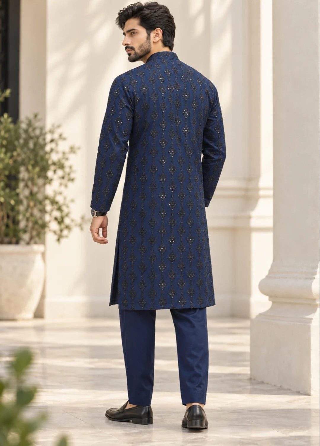 TGM Mens RTW Chikankari Chikankari Kurta Pajama Suit Titan Navy Festive Collection