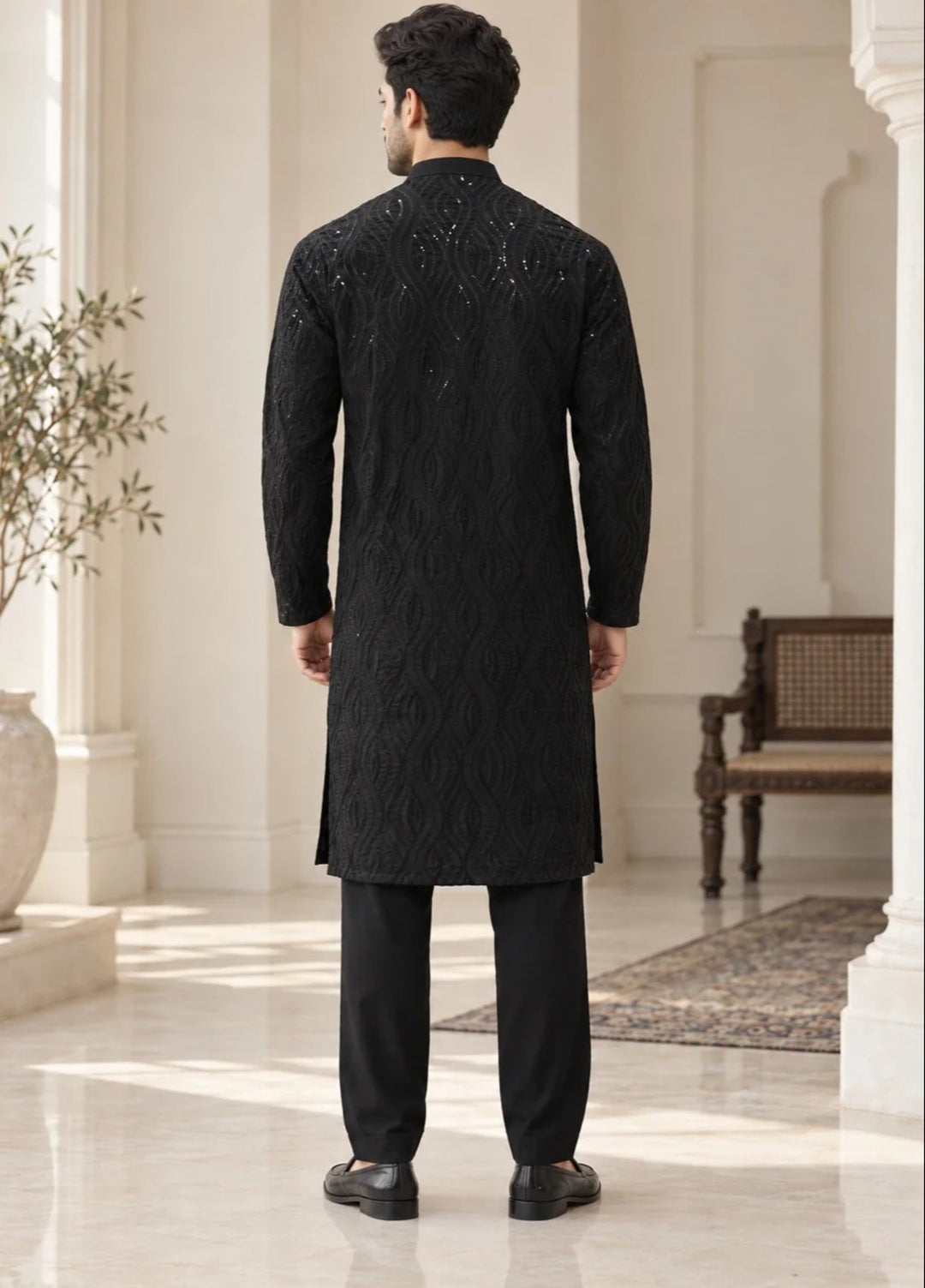 TGM Mens RTW Chikankari Chikankari Kurta Pajama Suit Titan Black Festive Collection