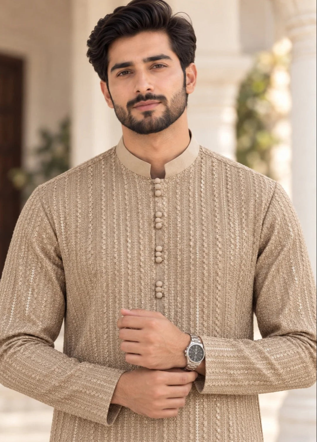TGM Mens RTW Chikankari Chikankari Kurta Pajama Suit Titan Beige Festive Collection