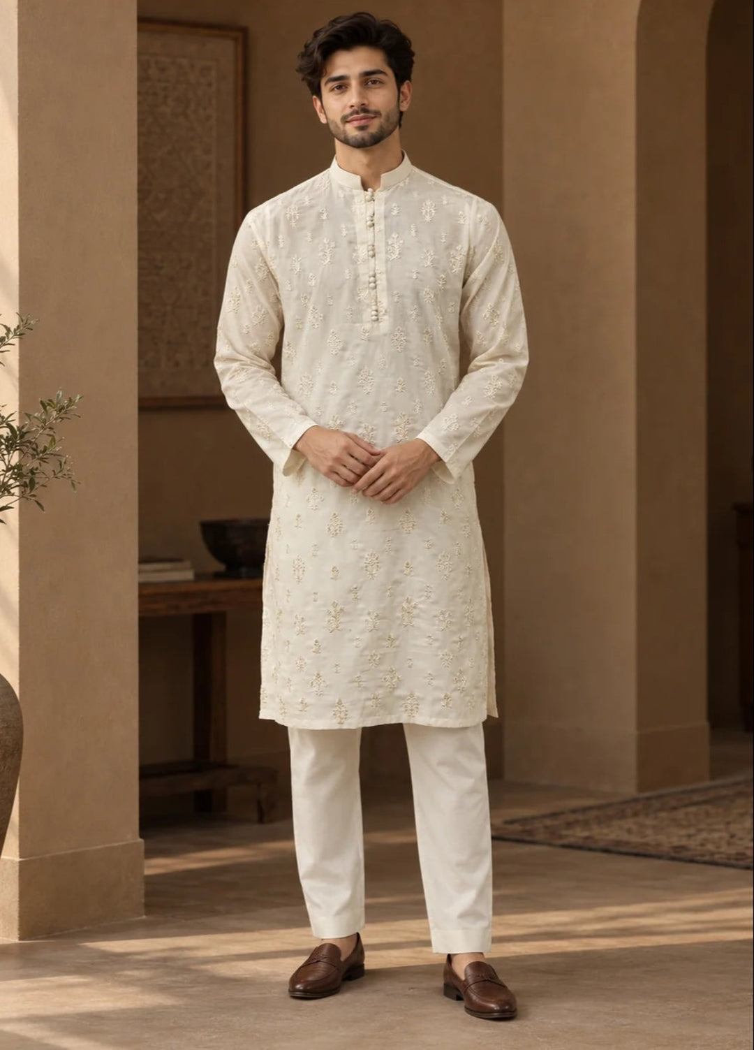 TGM Mens RTW Chikankari Chikankari Kurta Pajama Suit Titan Pearl Festive Collection