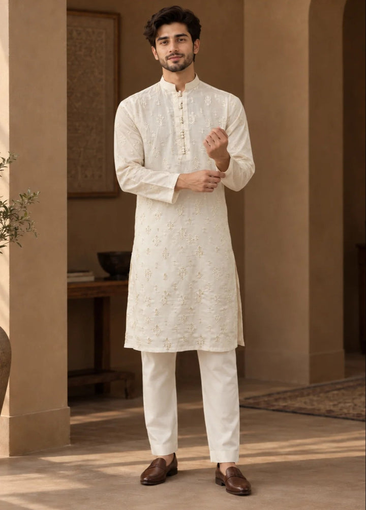 TGM Mens RTW Chikankari Chikankari Kurta Pajama Suit Titan Pearl Festive Collection