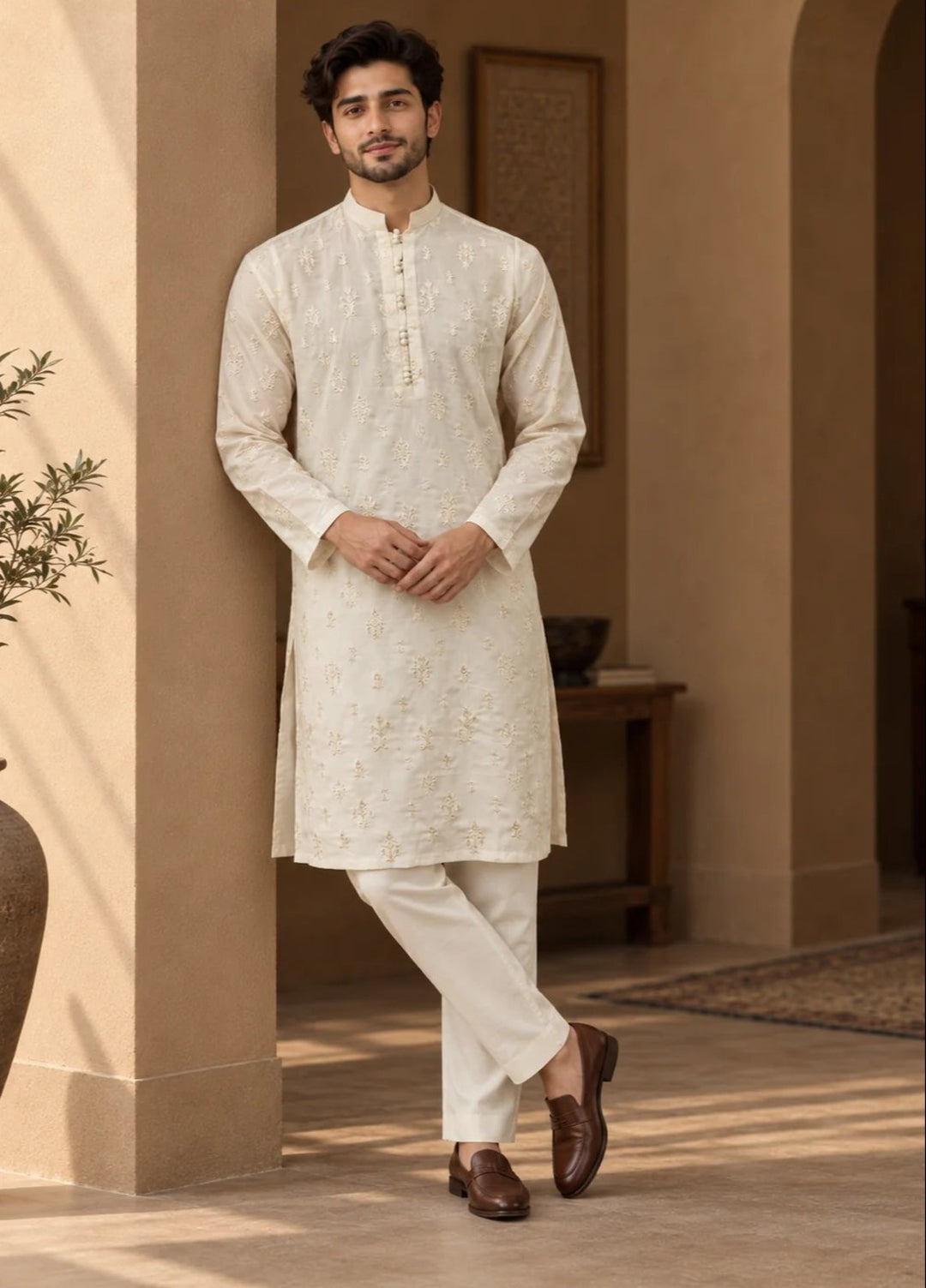 TGM Mens RTW Chikankari Chikankari Kurta Pajama Suit Titan Pearl Festive Collection
