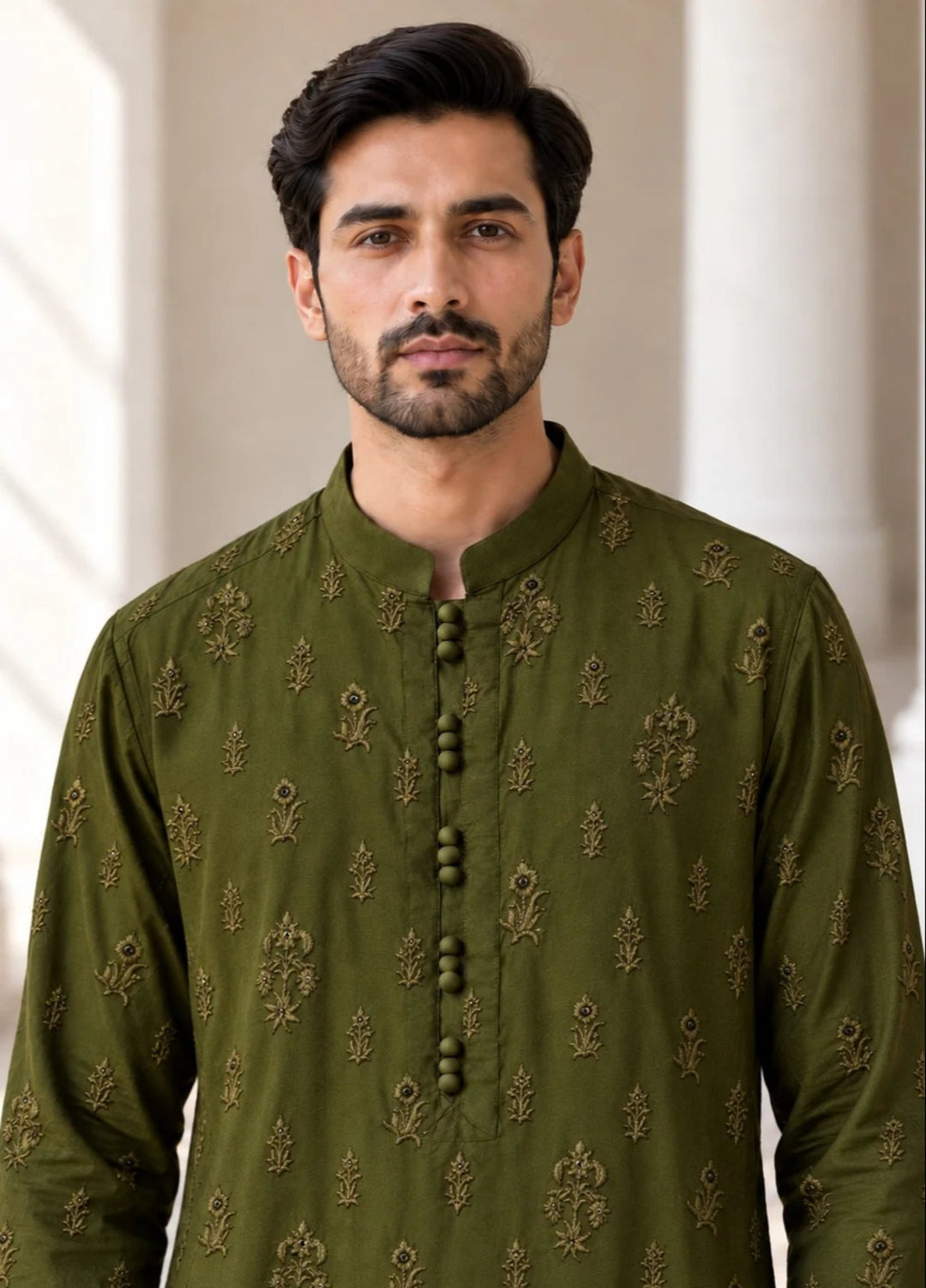 TGM Mens RTW Chikankari Chikankari Kurta Pajama Suit Titan Olive Festive Collection