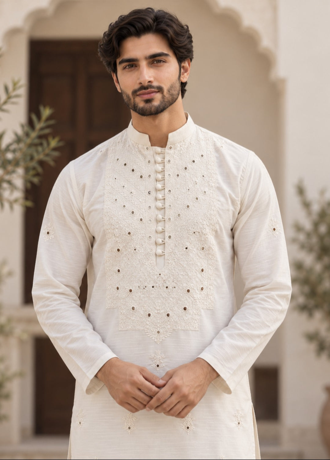 TGM Mens RTW Chikankari Chikankari Kurta Pajama Suit White Prism Festive Collection