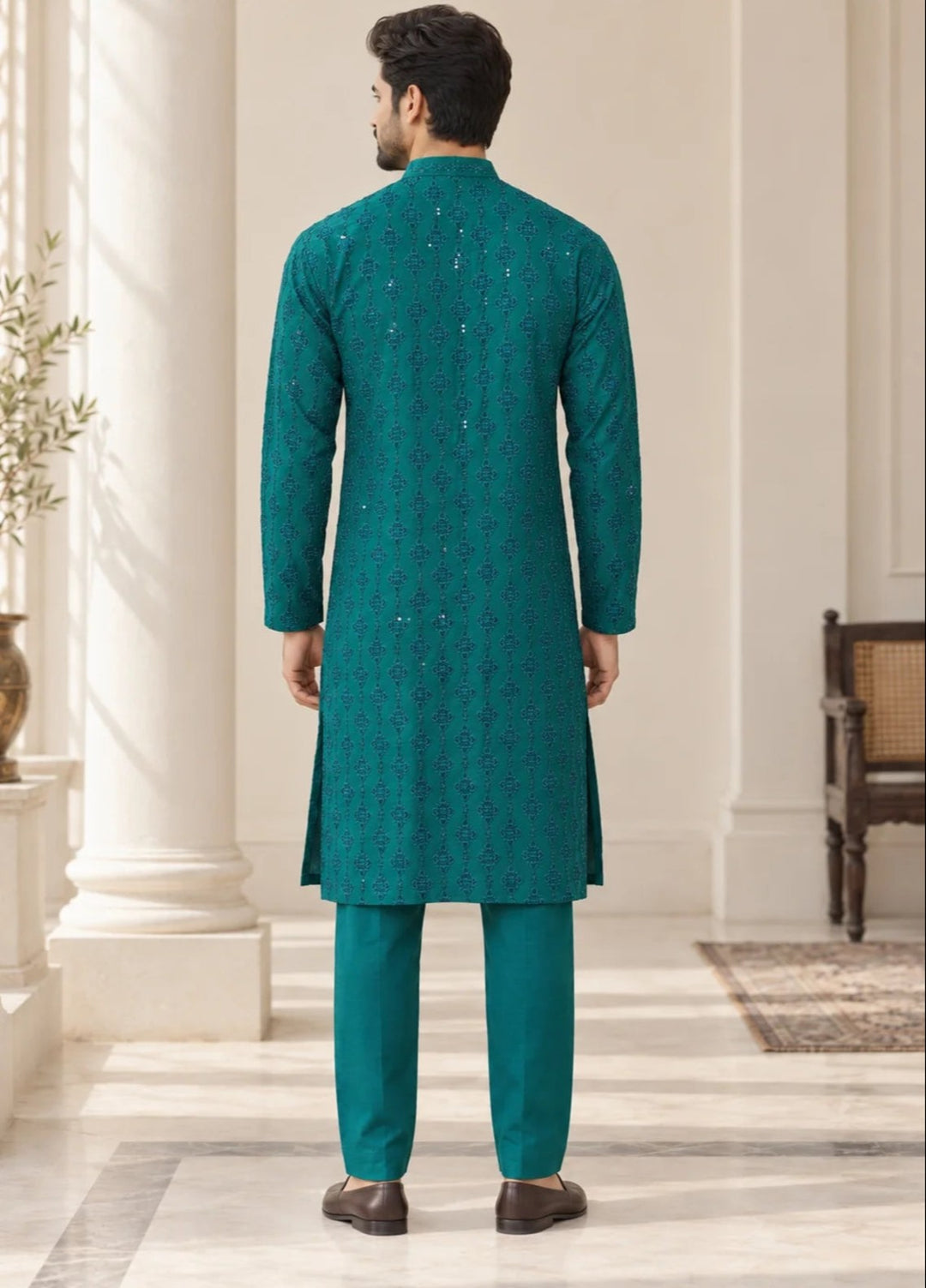 TGM Mens RTW Chikankari Chikankari Kurta Pajama Suit Titan Turquoise Festive Collection