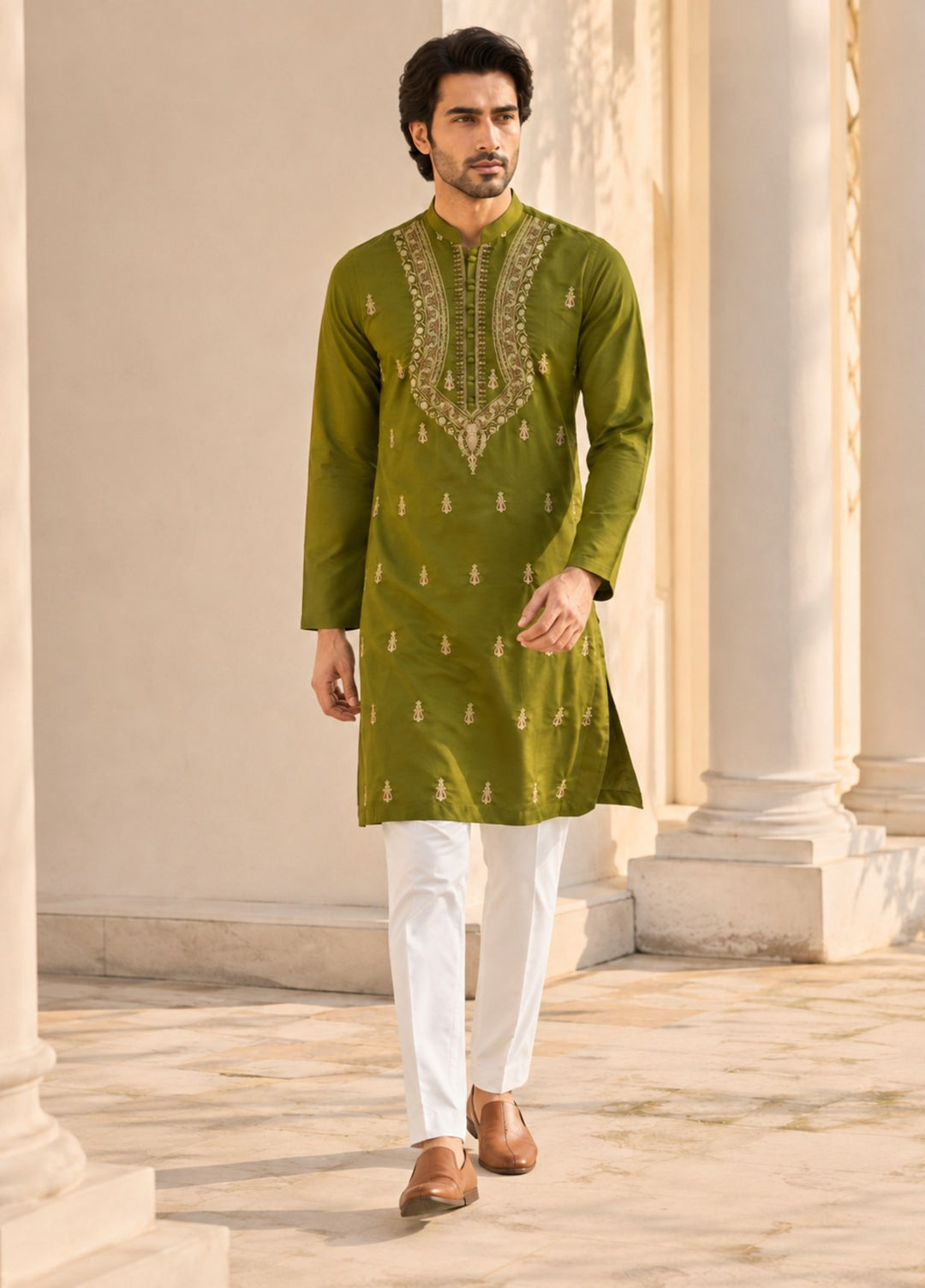 TGM Mens RTW Chikankari Chikankari Kurta Pajama Suit Vian Green Festive Collection