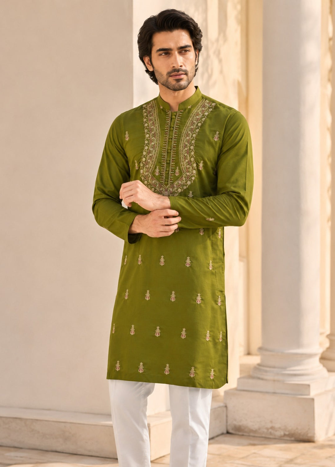 TGM Mens RTW Chikankari Chikankari Kurta Pajama Suit Vian Green Festive Collection