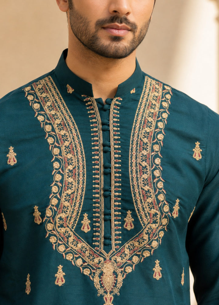 TGM Mens RTW Chikankari Chikankari Kurta Pajama Suit Vian Teal Festive Collection