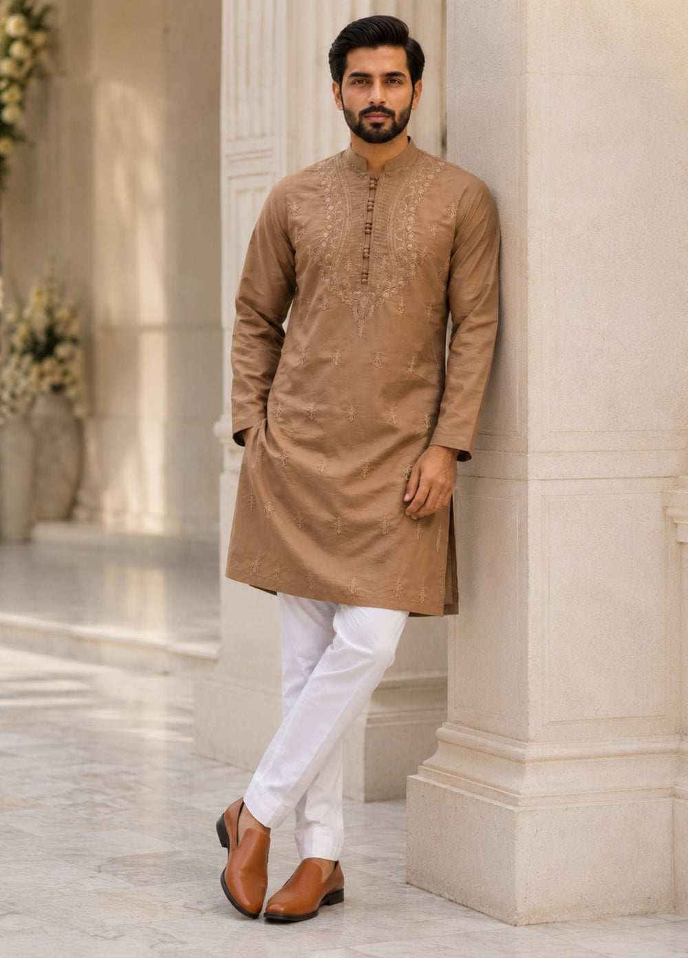 TGM Mens RTW Chikankari Chikankari Kurta Pajama Suit Vian Beige Festive Collection