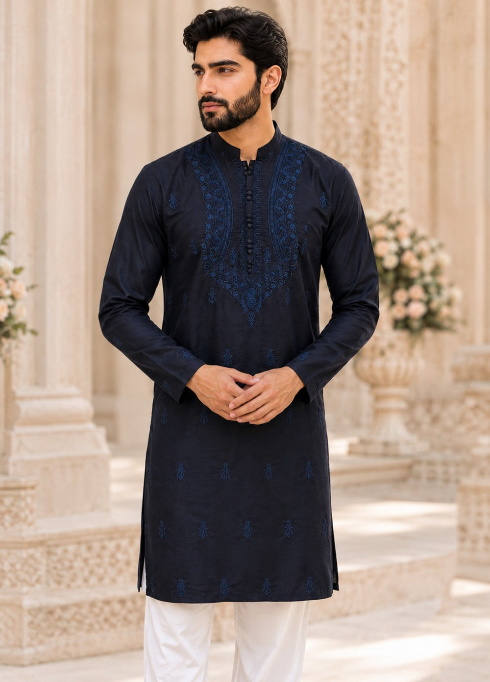 TGM Mens RTW Chikankari Chikankari Kurta Pajama Suit Vian Blue Festive Collection