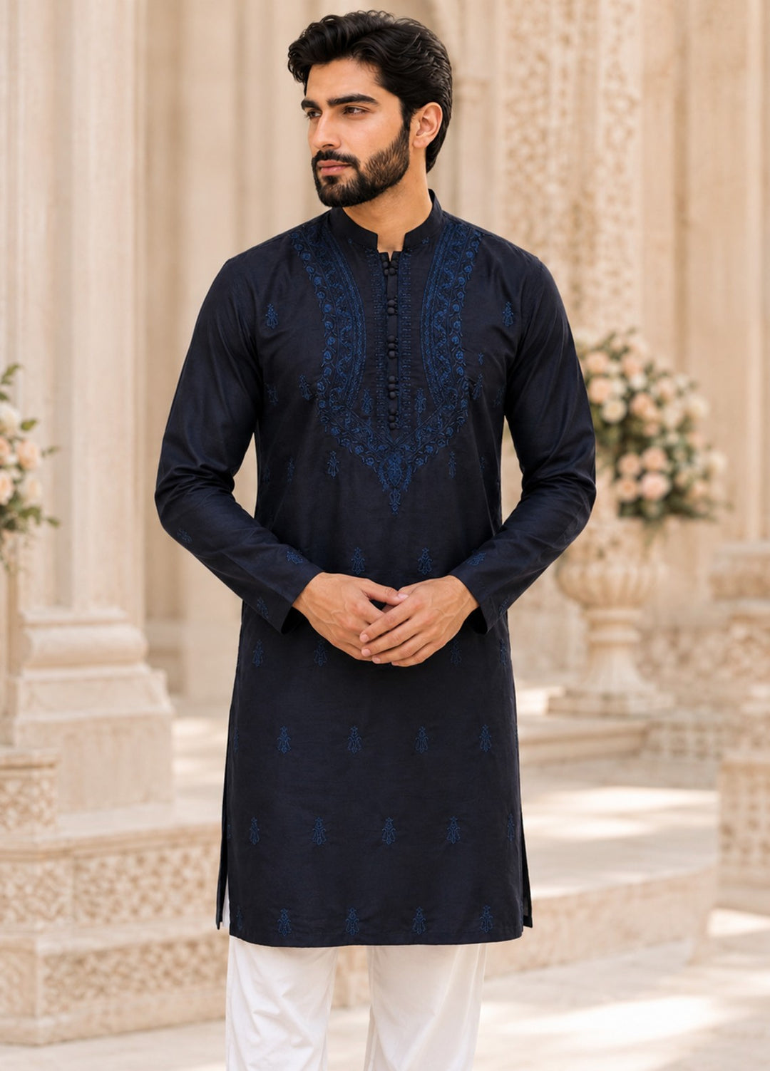 TGM Mens RTW Chikankari Chikankari Kurta Pajama Suit Vian Blue Festive Collection