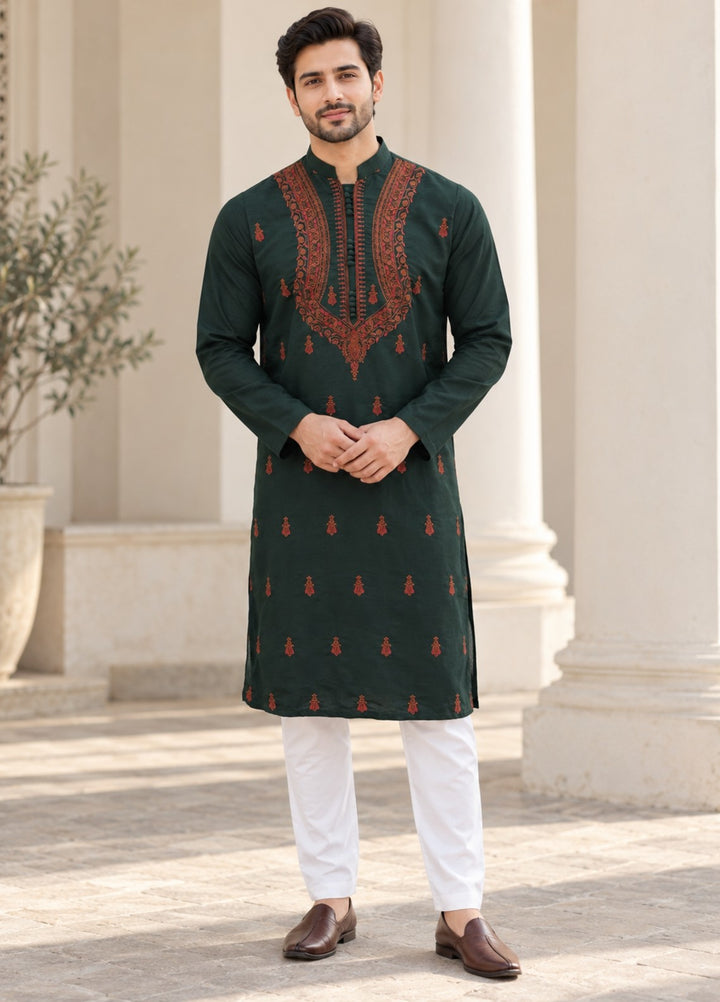 TGM Mens RTW Chikankari Chikankari Kurta Pajama Suit Vian Forest Festive Collection