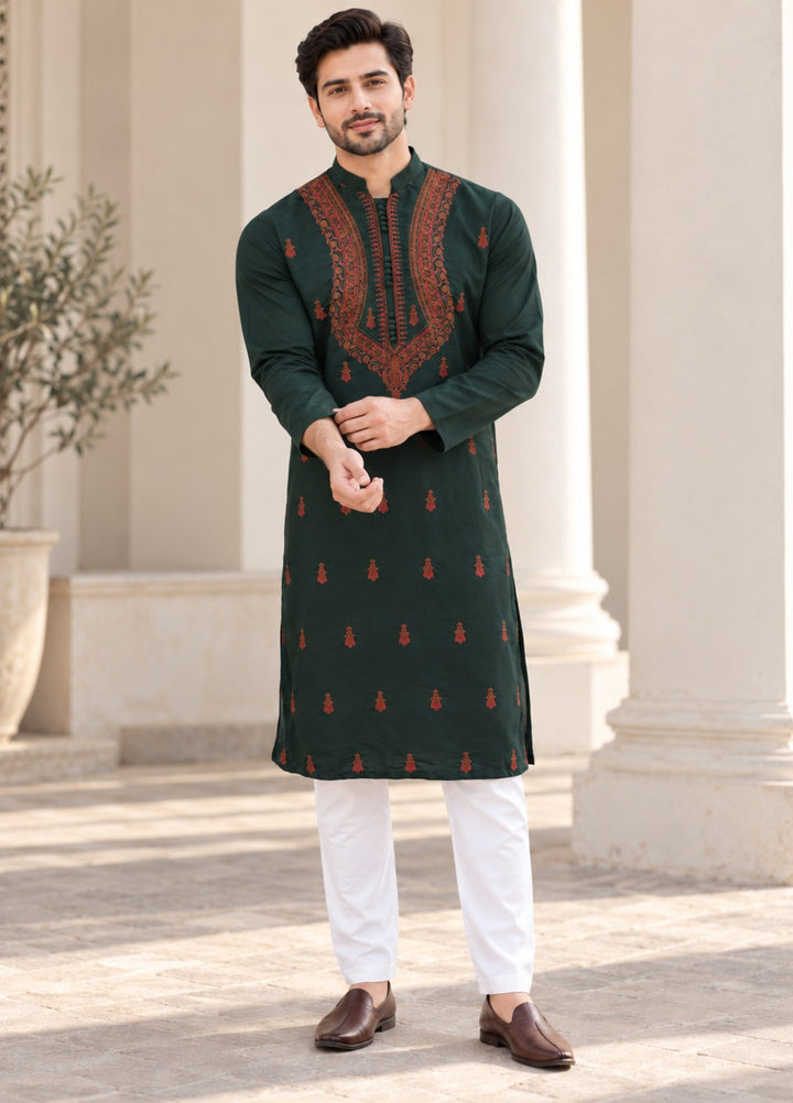 TGM Mens RTW Chikankari Chikankari Kurta Pajama Suit Vian Forest Festive Collection